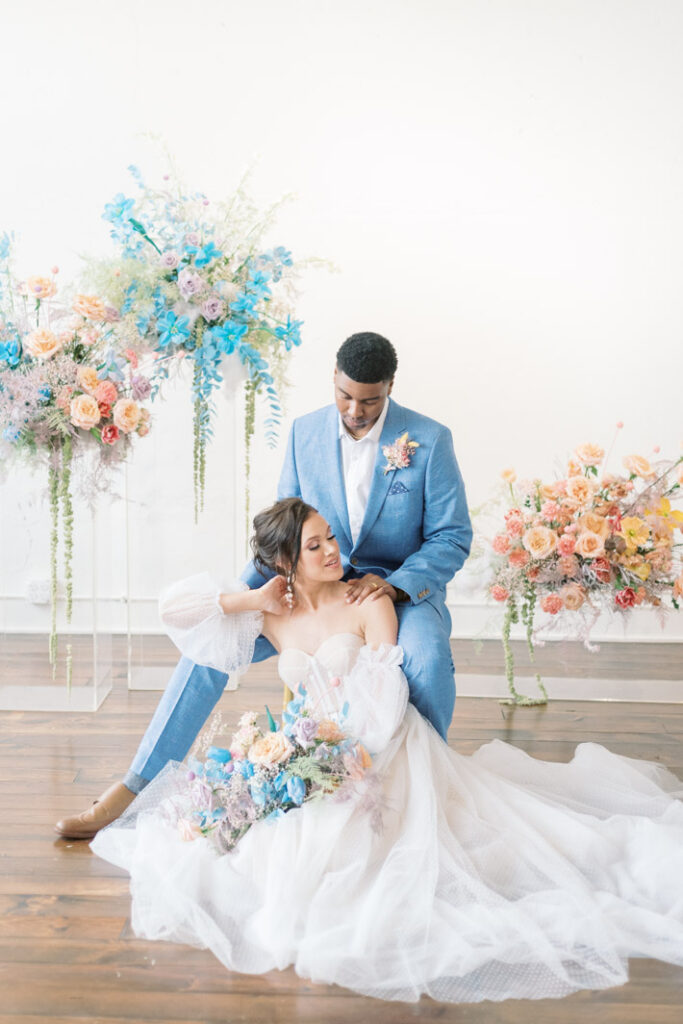 dallas studio wedding portrait with pastel florals