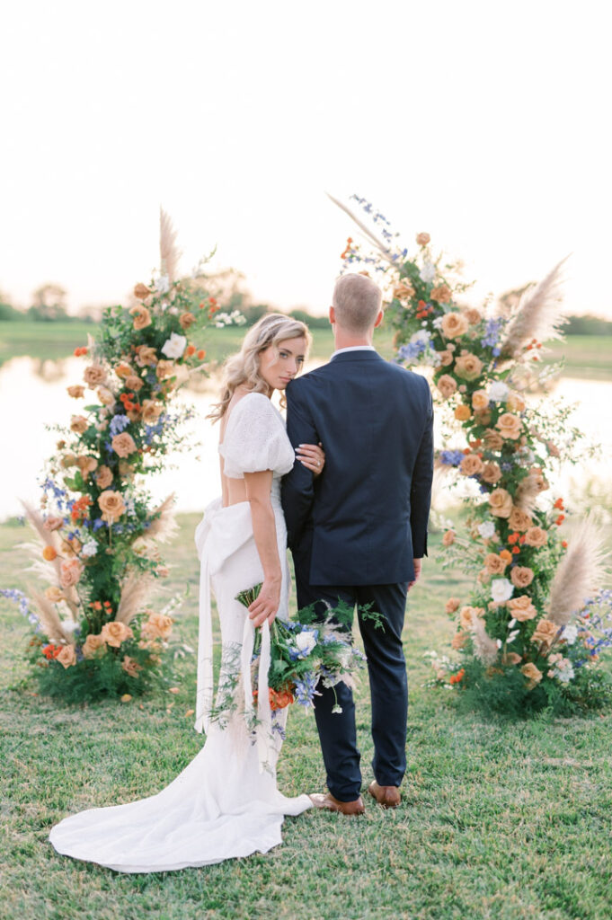 rustic elegant wedding portrait at ceremony site