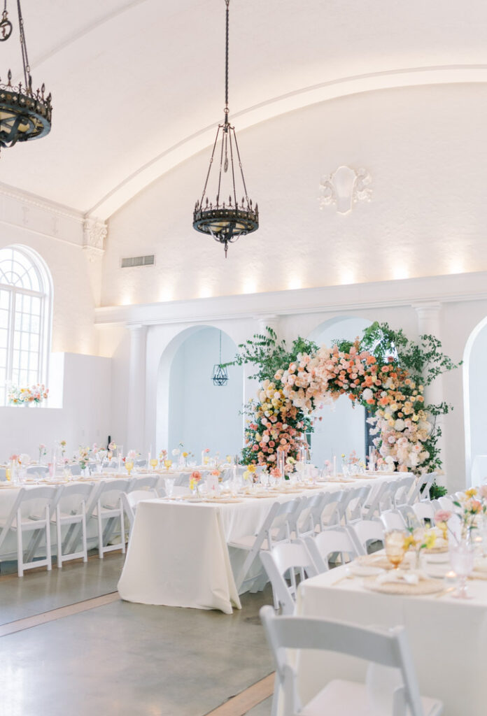 indoor reception space of la villa kansas city with pastel florals